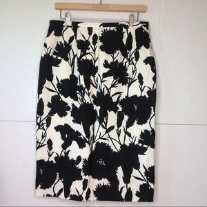 Harve' Bervard Black White Linen Skirt Leaf Floral